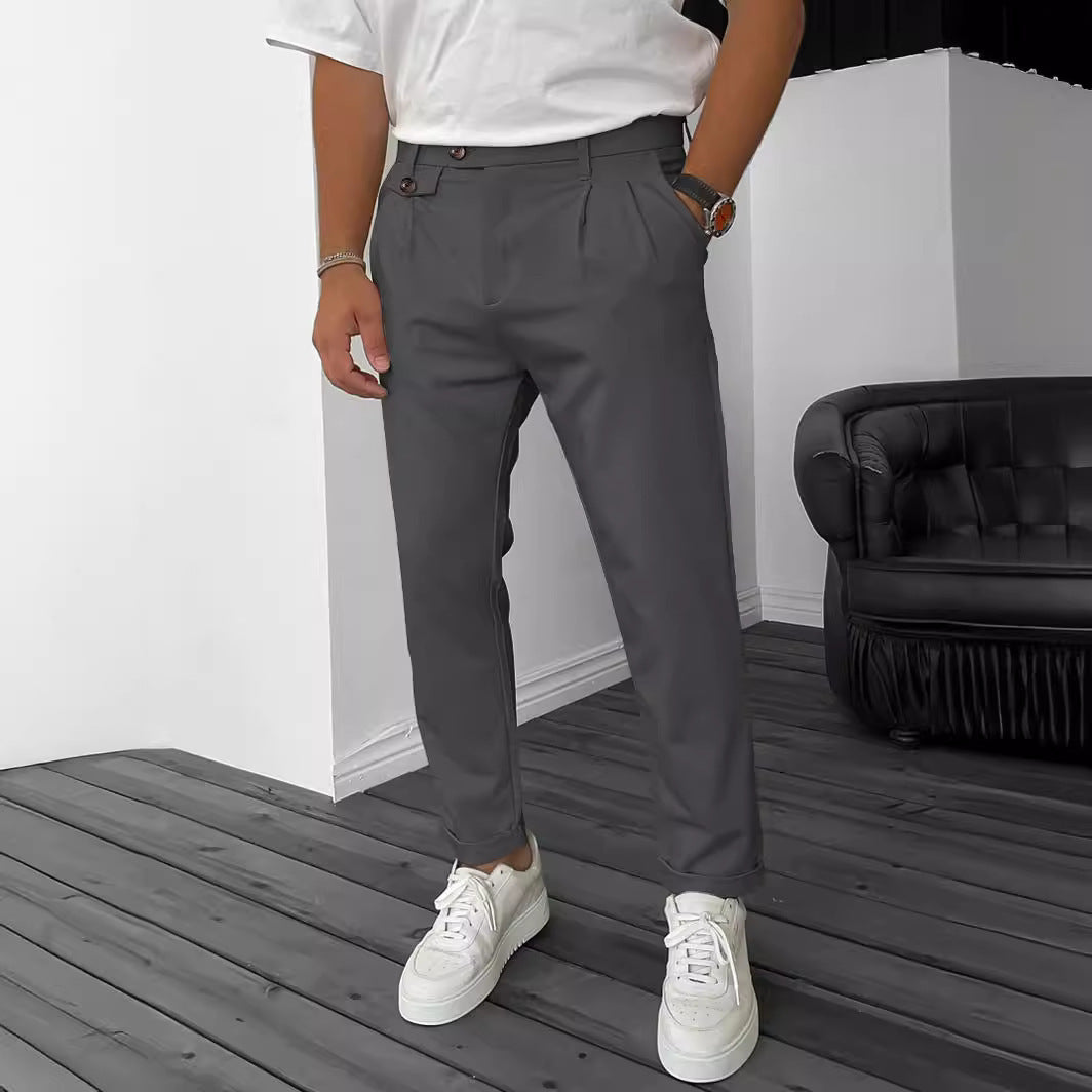 Now Available at Buy Center: Men's Solid Color Casual Tappered Business Pants Dark Gray