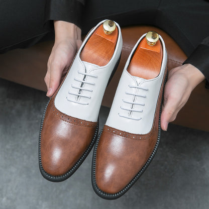 Fresh Arrivals at Buy Center: Men's Business Double Color Block Leather Shoes White Brown