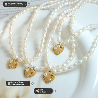 New French Minority Freshwater Pearl Peach Heart Zircon Necklace