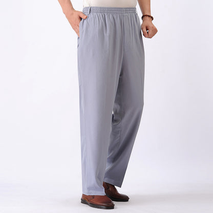 Newly Released at Buy Center: Elastic Waist Casual Pants Old Men's Loose Grandpa Long Pants Water Blue