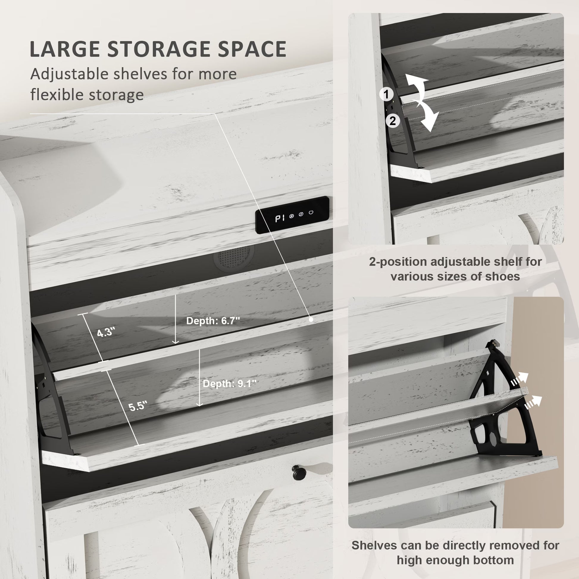 VFF Deodorizing Shoe Storage Cabinet With 2 Flip Drawers,LED Touchsreen Freestanding White Buy Center