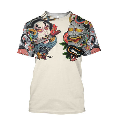 Camiseta de hombre 3D con estampado de samurái, camiseta holgada de cuello redondo