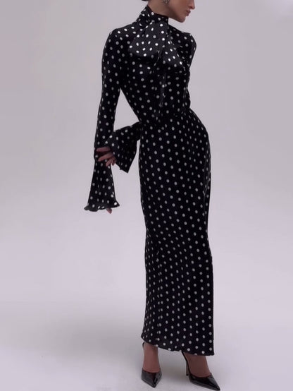 Fresh on the Scene at Buy Center: Polka Dot Strappy Bell Sleeve Dress Black