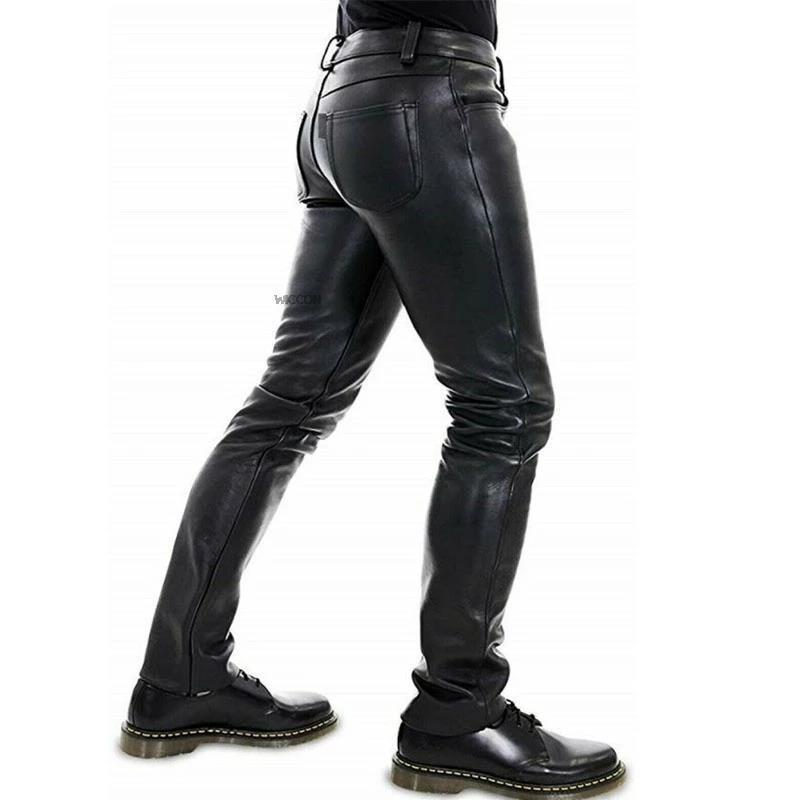 2022wish Amazon European And American Solid Color PU Elastic Leisure Men Leather Pants Buy Center