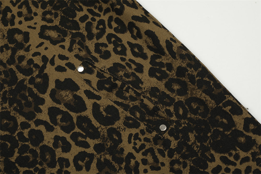 Fresh Arrivals at Buy Center: Men's Loose Casual Stand Collar Leopard Print Denim Jacket