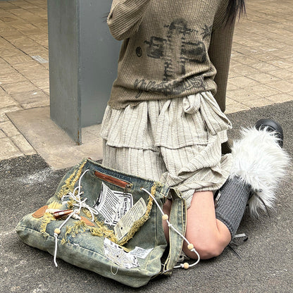 Fresh on the Scene at Buy Center: Beggar Tote Bag Stitching Denim Shabby