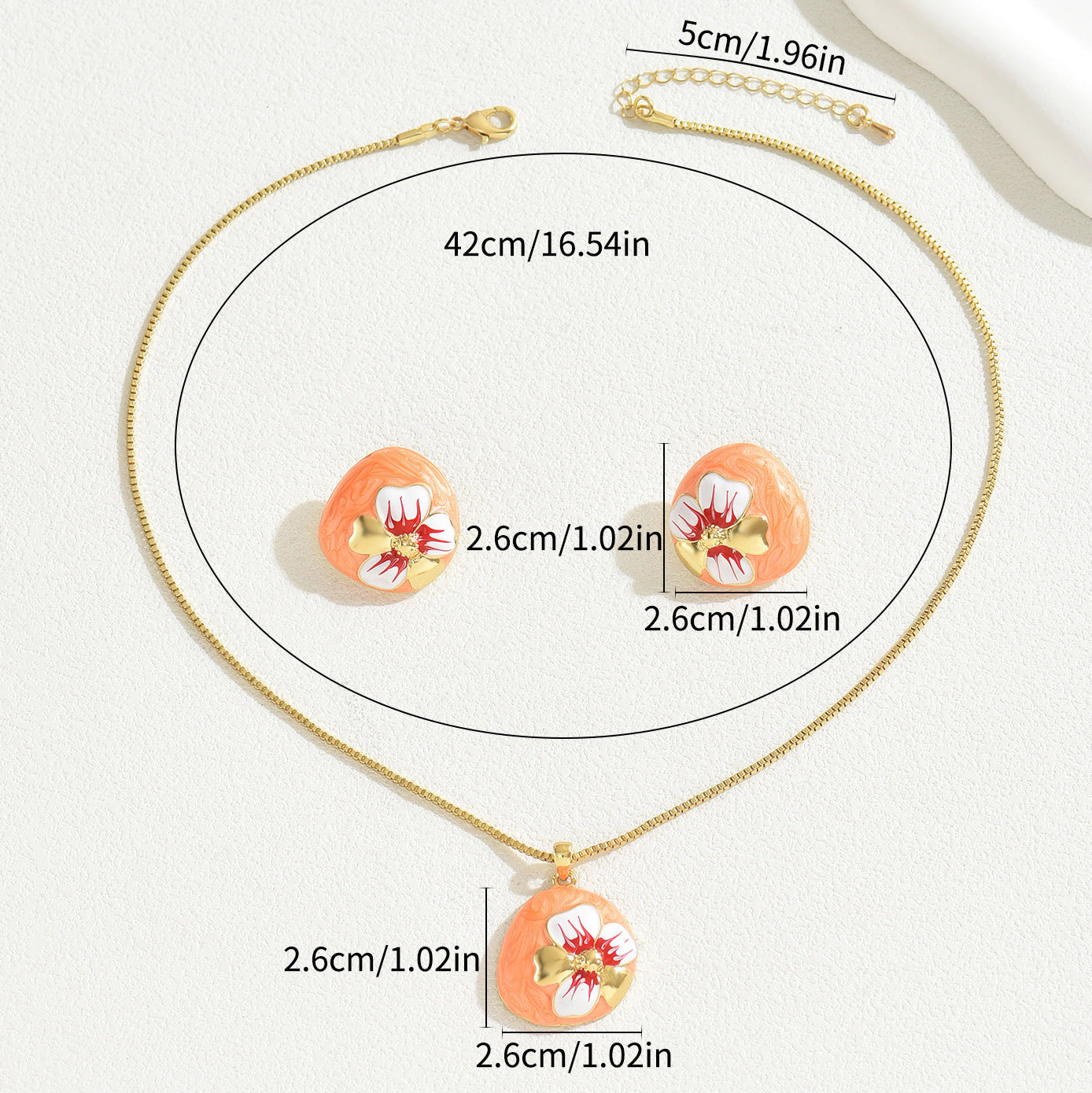 Buy Center Exclusive Offer-Necklace And Earrings Suite Women's Oil-coated Flower Design