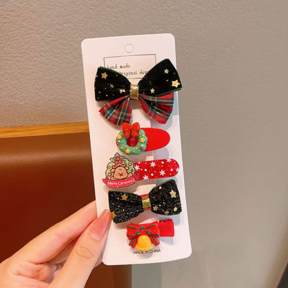 Bowknot Hairpin Cute Headwear Cartoon Cloth Bell Elk Snowflake Christmas Tree Barrettes Suit Buy Center