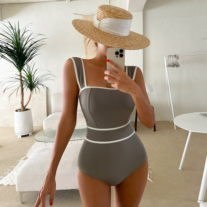 New Women's One-piece Swimsuit Backless Lace-up Gray