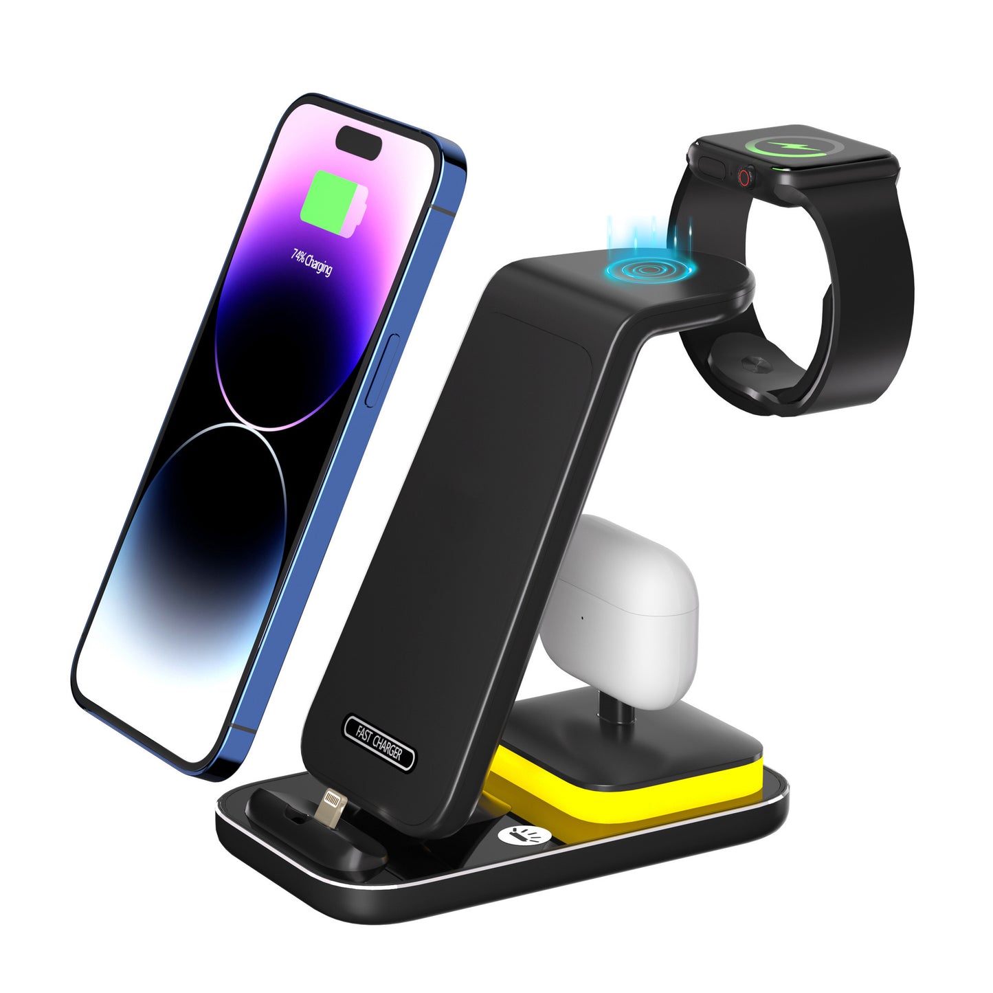 Hot New Items at Buy Center: 15W Fast Charge Vertical Wireless Charger Mobile Phone Watch Headset Black