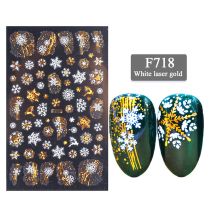 New Nail Stickers 3D Christmas Series Two-color Golden Laser Snowflake Thin Stickers Nail Art Design Nail Art Stickers