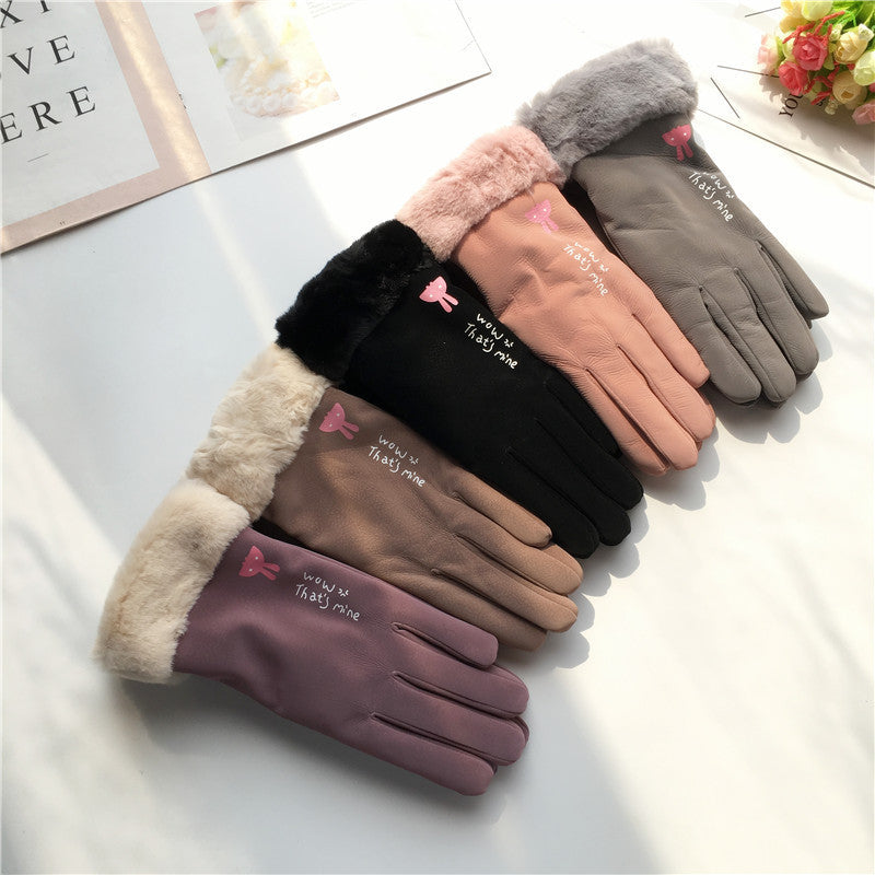 Autumn And Winter Women's Riding Gloves Korean Style Alphabet Cartoon Warm Double Layer Fleece-lined | Women's Clothing-Accessories-Woman Glove | Buy Center