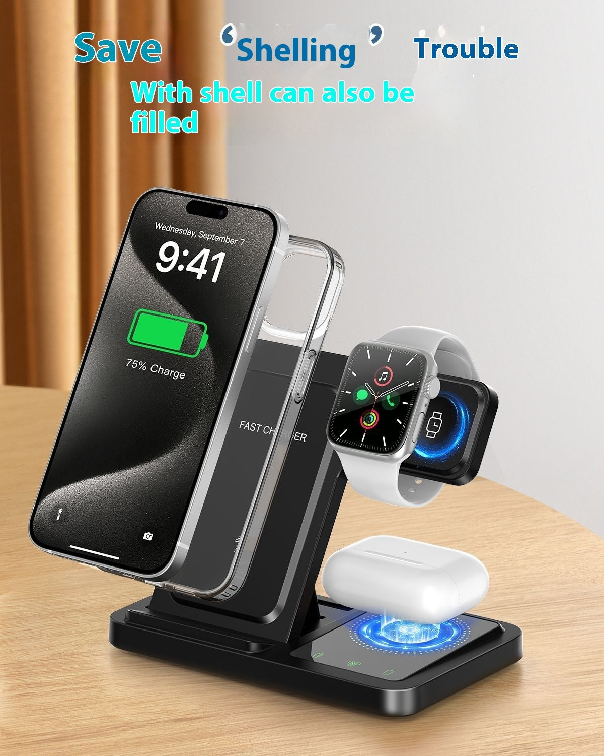 Newly Arrived at Buy Center: Three-in-one Wireless Charger For Iphone15 Charging Set Fast Charge Iwatch Watch Headset Base Bracket