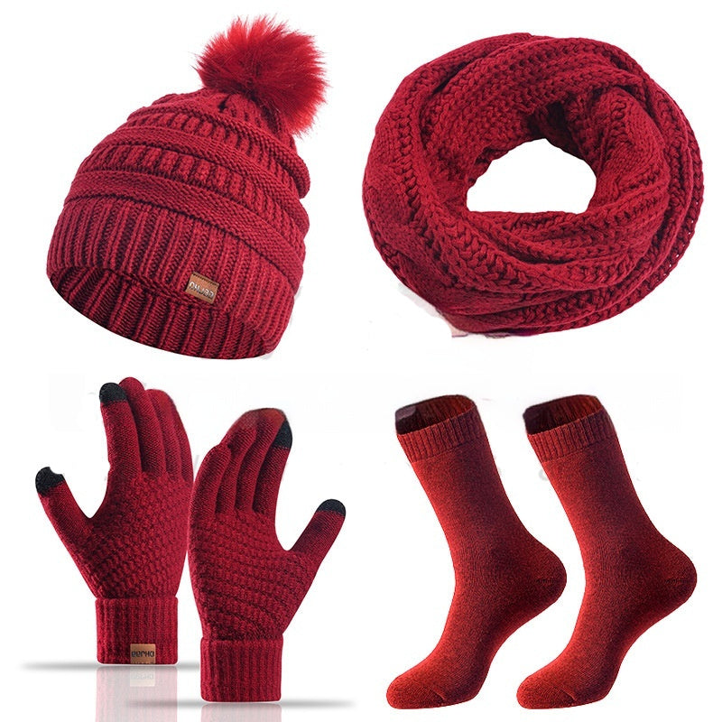 Winter Female Cap Scarf Gloves And Socks Four-piece Set Buy Center