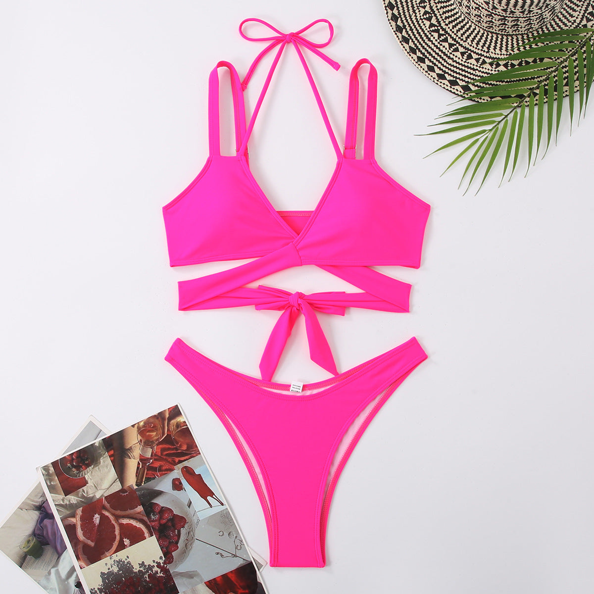 Fresh on the Scene at Buy Center: Solid Color Strap Beach Bikini Swimsuit Rose Red