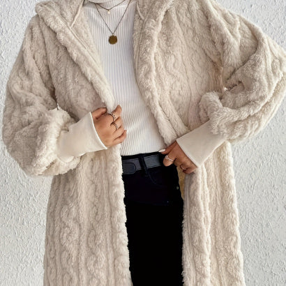 Manteau long à capuche en peluche double face avec revers en fil