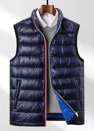 Gilet en duvet d'oie pour homme, chaud et assorti, épais et à la mode, col montant