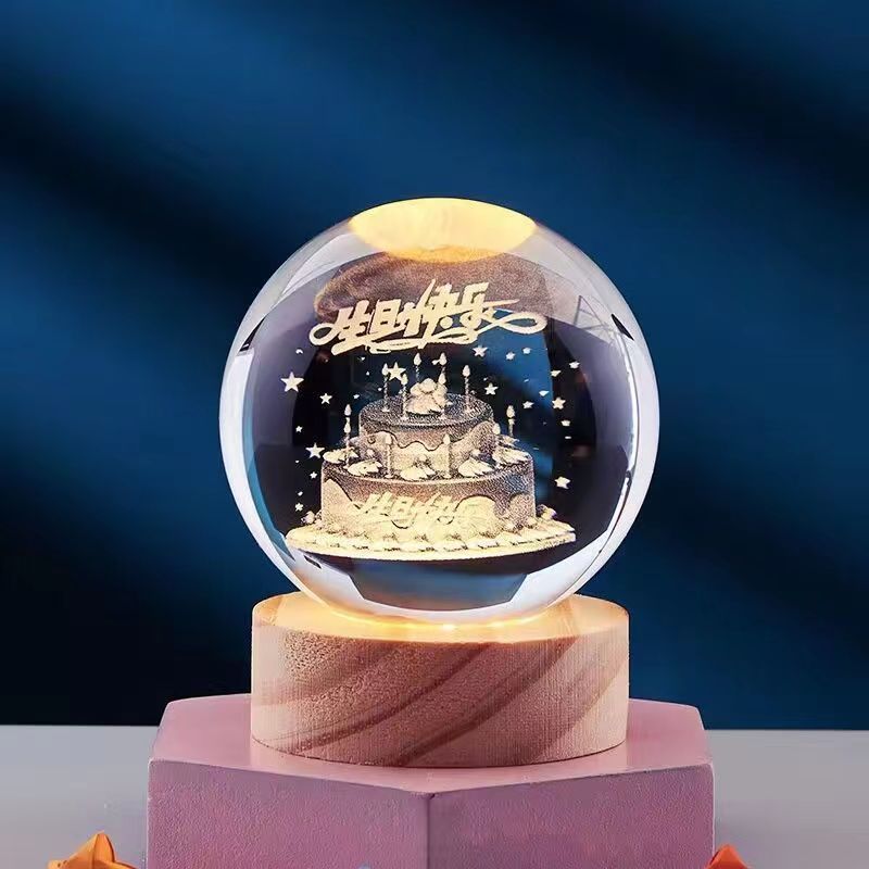 Just Arrived at Buy Center: Crystal Ball 3D Inner Carved Solar System Glowing Night Lights Warm Bedside Light Festival And Kid Gift Night Lamp Birthday Cake