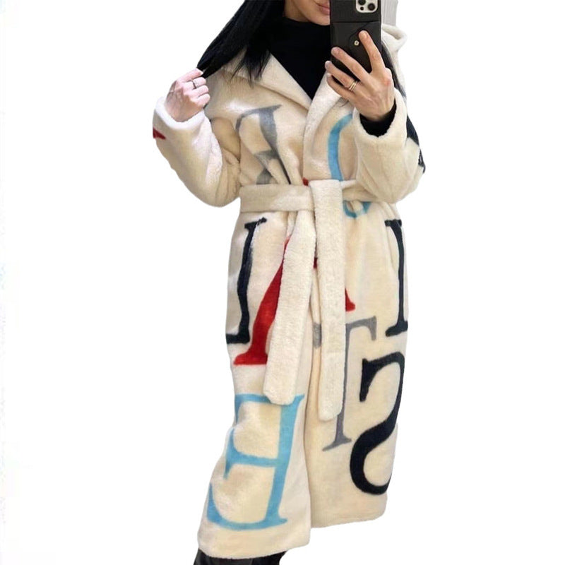 Hot New Items at Buy Center: Letter Fashion Women's Plus Size Printed Long Coat