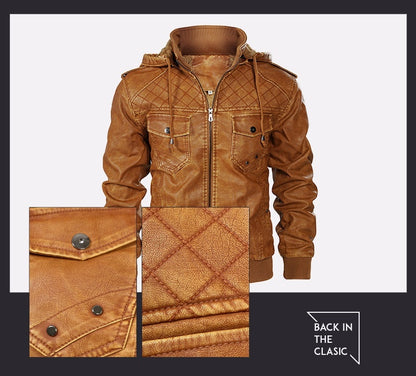 Just Arrived at Buy Center: Hooded Leather Jacket Fleece-lined Men's Autumn And Winter New