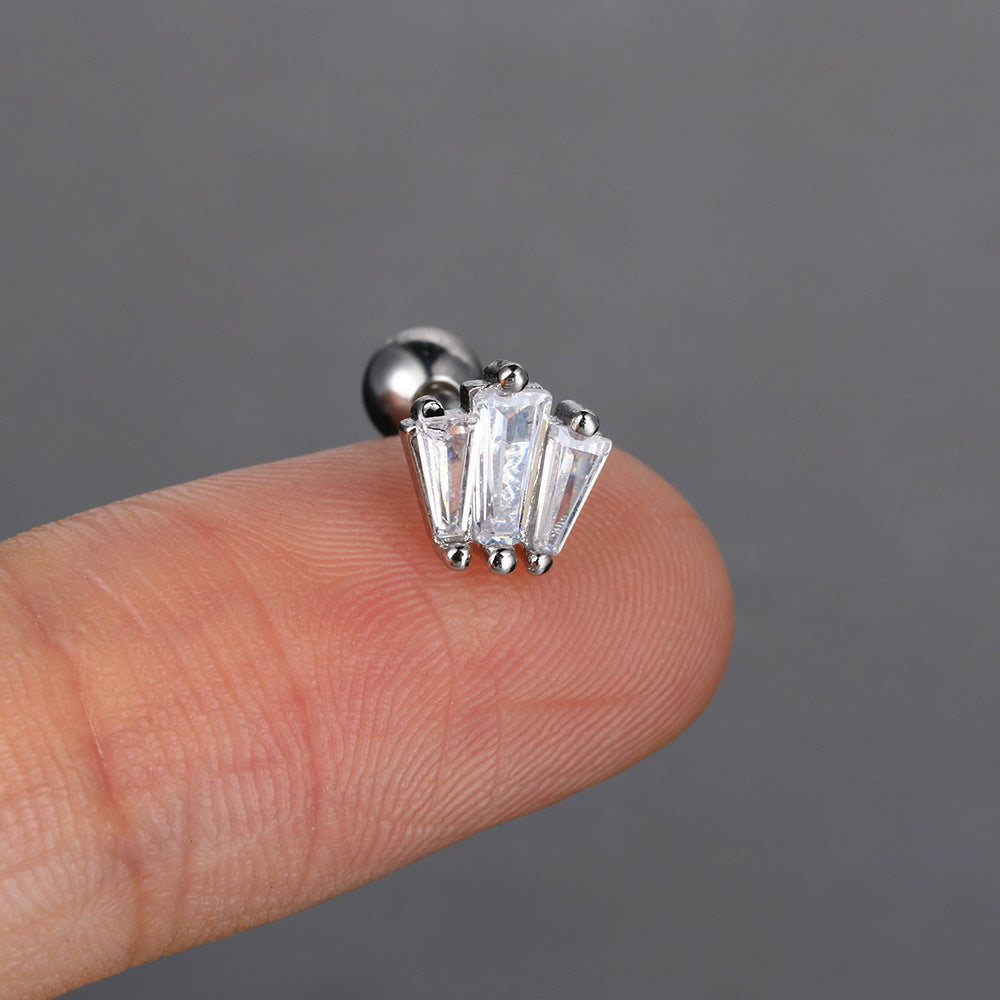 Puncture Ear Bone Stud Female Fine Zircon-embedded Earrings Buy Center