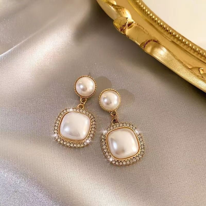 Square Pearl Metal Alloy Earrings Buy Center