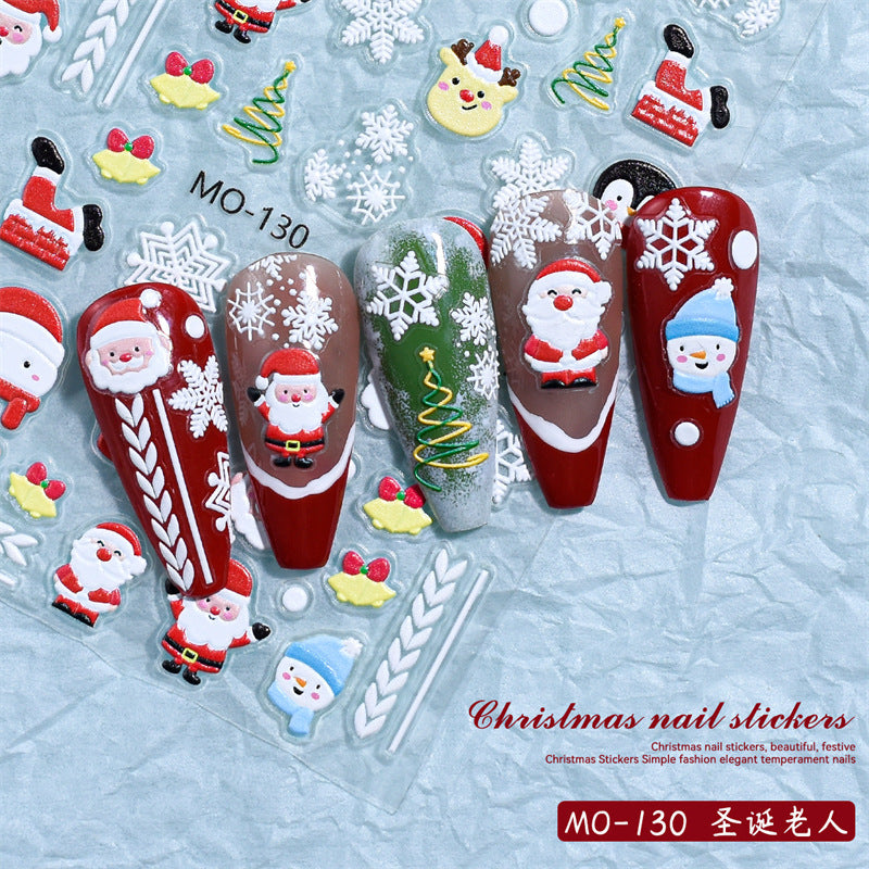 Christmas Relief Nail Stickers Paper Tape Adhesive Waterproof Embossed Sticker MO130