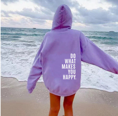 Fresh Arrivals at Buy Center: Loose Sport Hoodie Do What Makes You Happy Print Sweatshirt Hooded Clothing Light purple