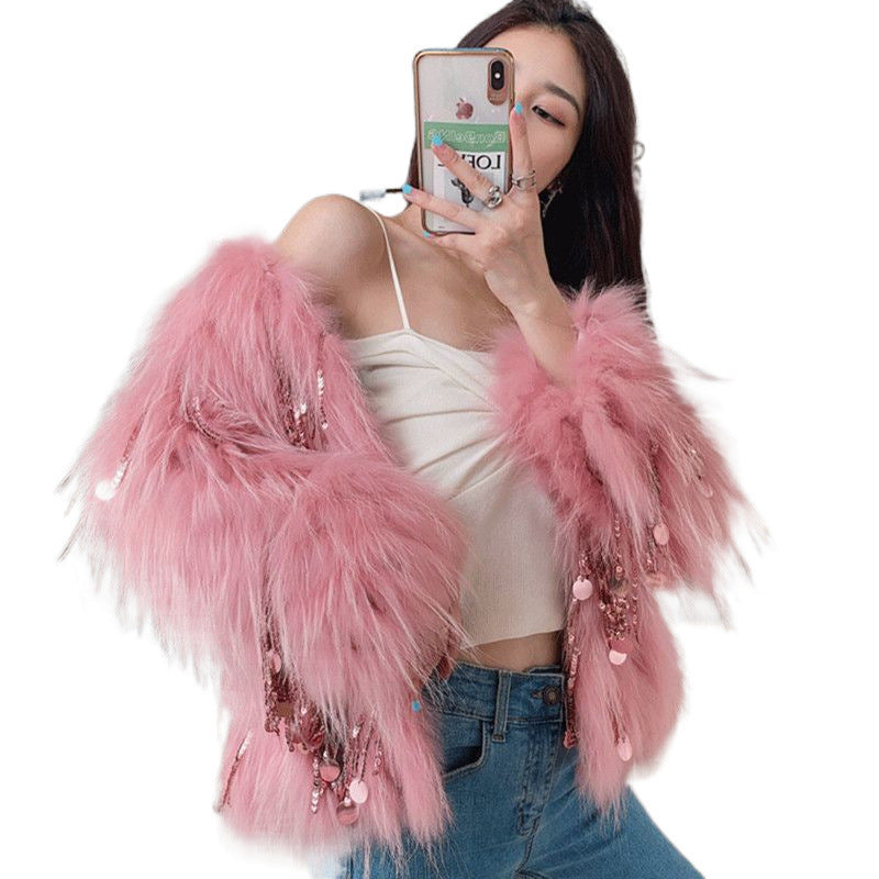 P8A Long Fur Environmental Protection Fox Fur Tassel Fur Coat Buy Center