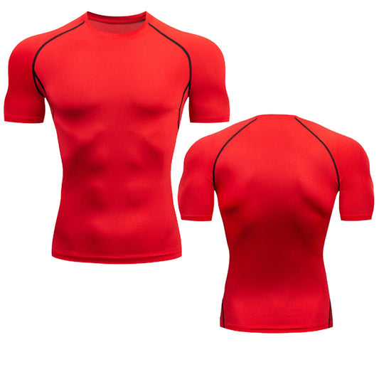 New at Buy Center: Men's Fitness Short Sleeve Sports Running Tight Round Neck T-shirt Red short sleeve