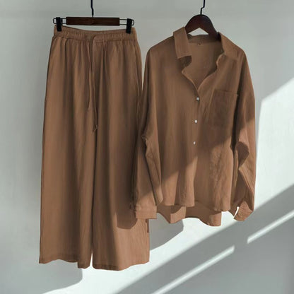 Buy Center Hot Pick-Cross-border Women's Ancient Cotton And Linen Shirt Outfit High Waist Loose Trousers Dark Brown