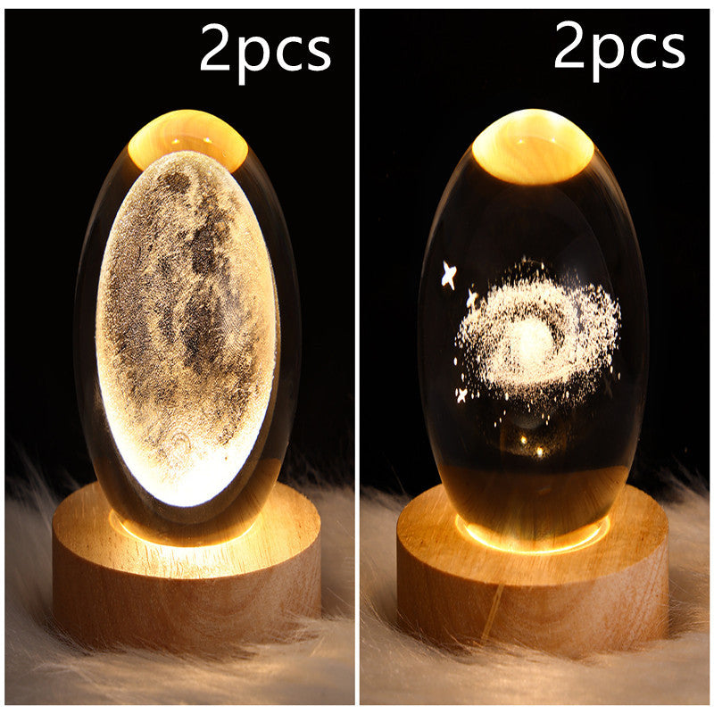 LED Night Light Galaxy Crystal Ball Table Lamp 3D Planet Moon Lamp Bedroom Home Decor For Kids Party Children Birthday Gifts Solid Wood Seat Set34 USB