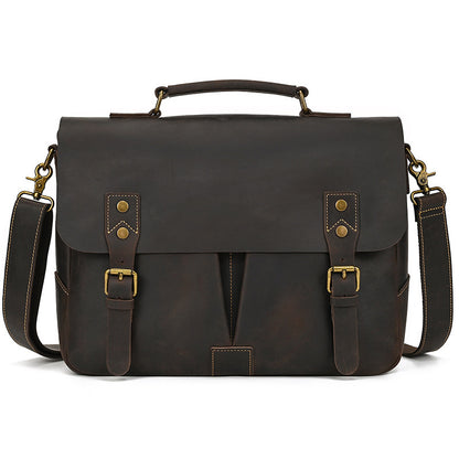 Trending Now at Buy Center: Retro Men's Briefcase Crazy Horse Leather Dark Brown