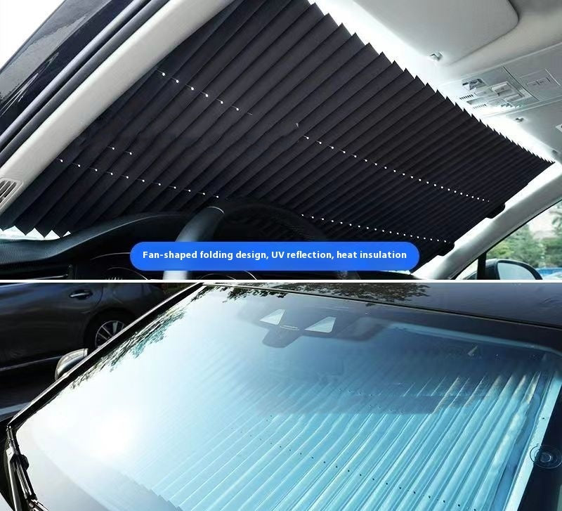 Hot New Items at Buy Center: Automatic Retractable Sunshade Sun Protection Front Windscreen Car Sunshade Windproof Summer Car Sunshade