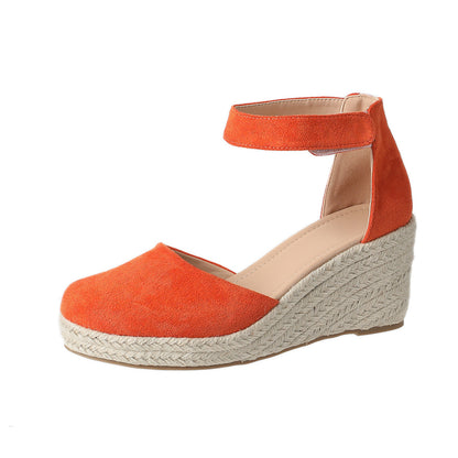 Hot New Items at Buy Center: Stylish Women's Sandals New Closed Toe Wedge Sandals Platform Straw Woven Hemp Rope