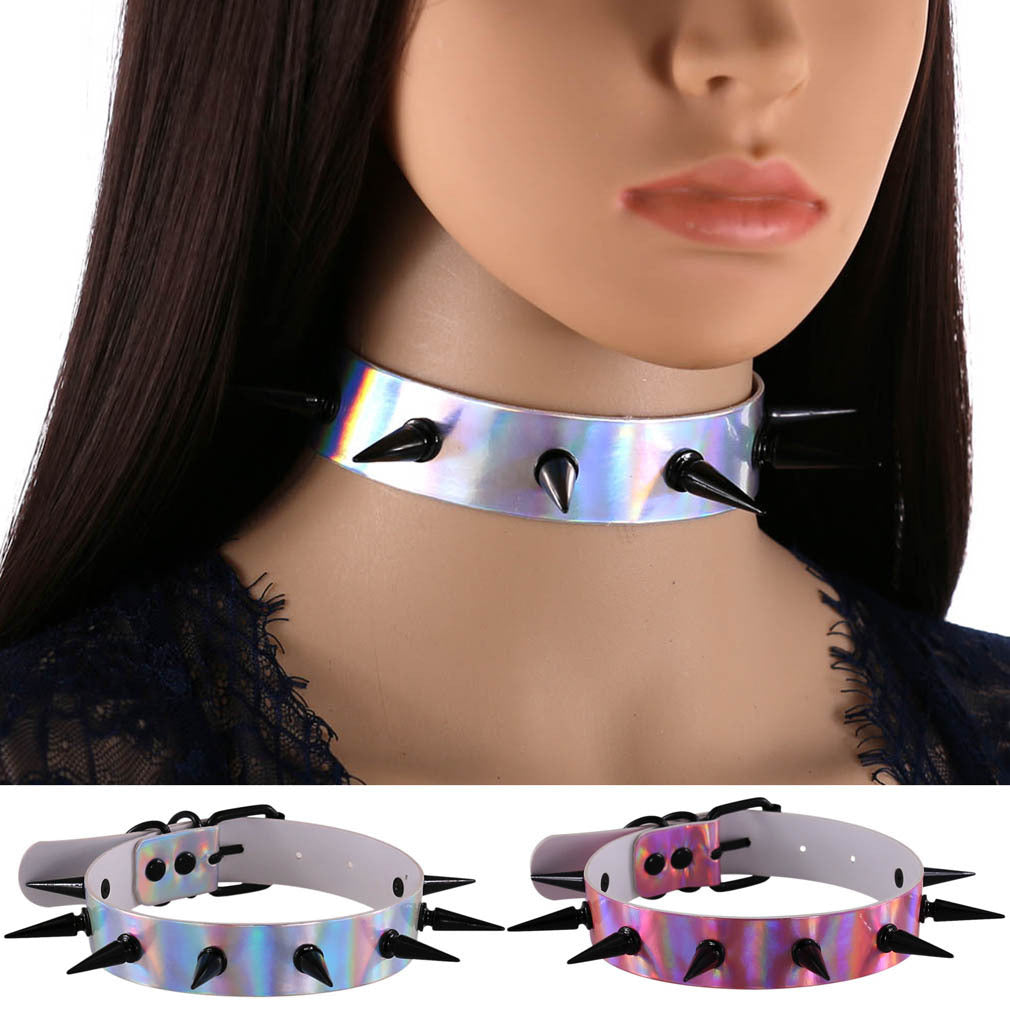 Original Cool Exaggerated Laser Leather Luminous Collar Buy Center