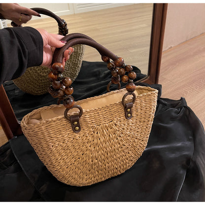 Now Available at Buy Center: Plaited Women's Bag Beach Holiday Handbag Large Capacity Casual Semicircle