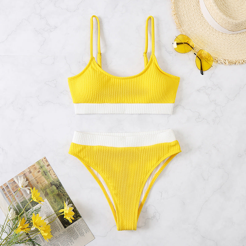 Newly Released at Buy Center: Women's Color Matching Bikini Swimsuit Yellow And White