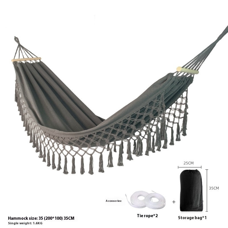 Just Arrived at Buy Center: Wooden Stick Anti-rollover Canvas Hammock Outdoor Supplies Dark Grey