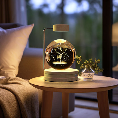 Crystal Ball Cosmic Dinosaur Indoor Night Light USB Power Warm Bedside Light Birthday Gift Night Lamp Elk deer Light wood