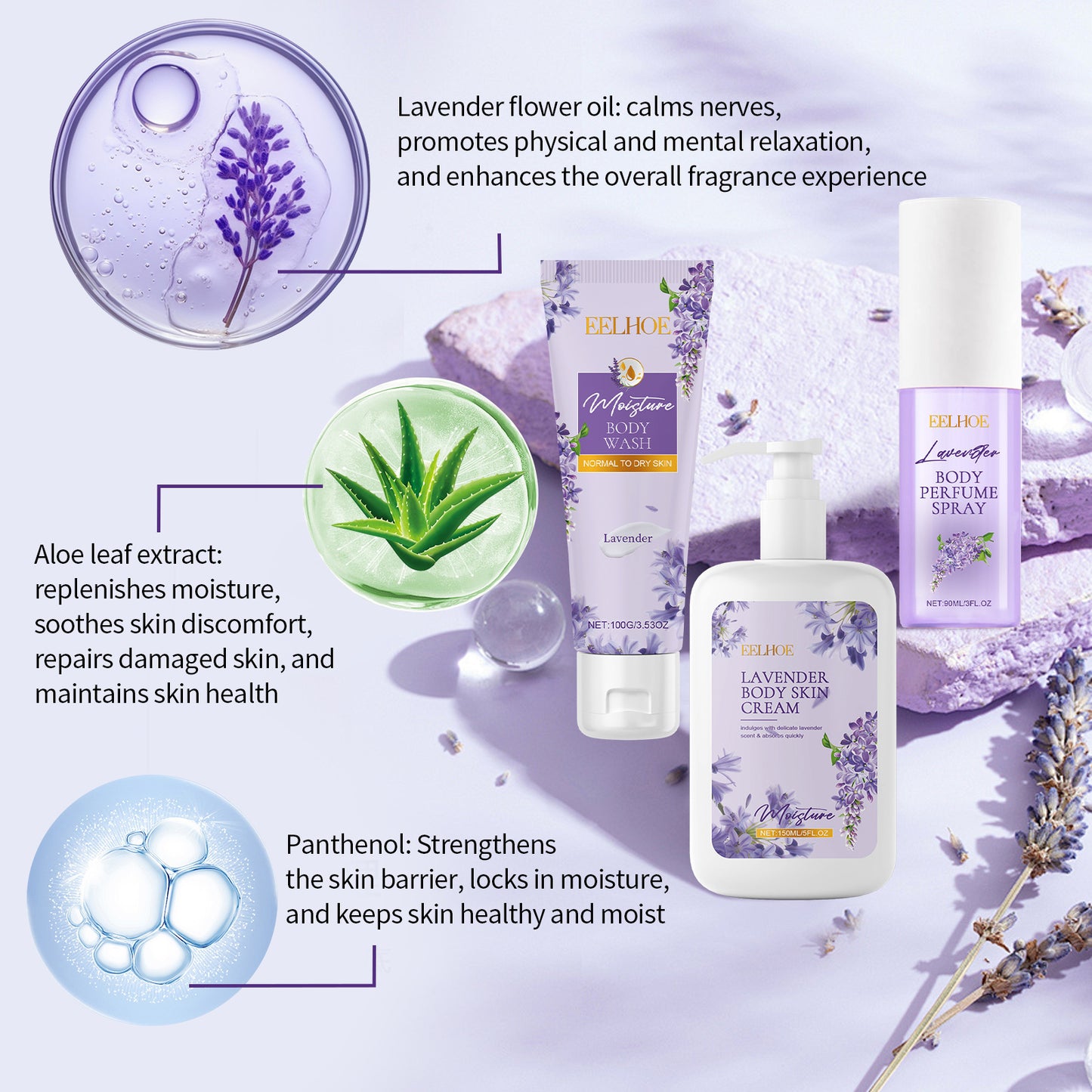 Buy Center Handpicked- Lavender Body Skin Care Set Gentle Moisturizing Skin