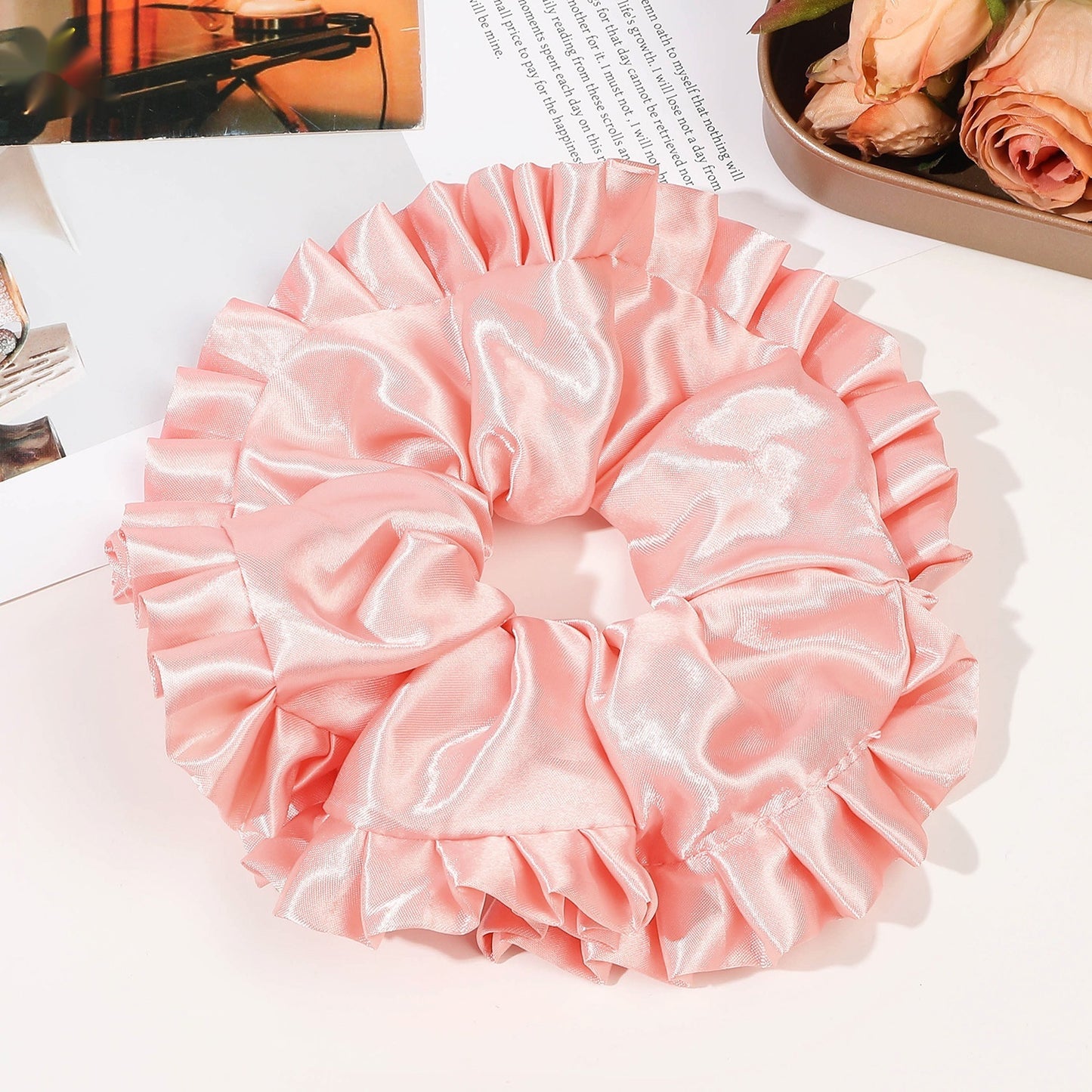 Buy Center Hot Pick-Oversized Satin Lace Large Intestine Hair Ring Simple Peach Pink