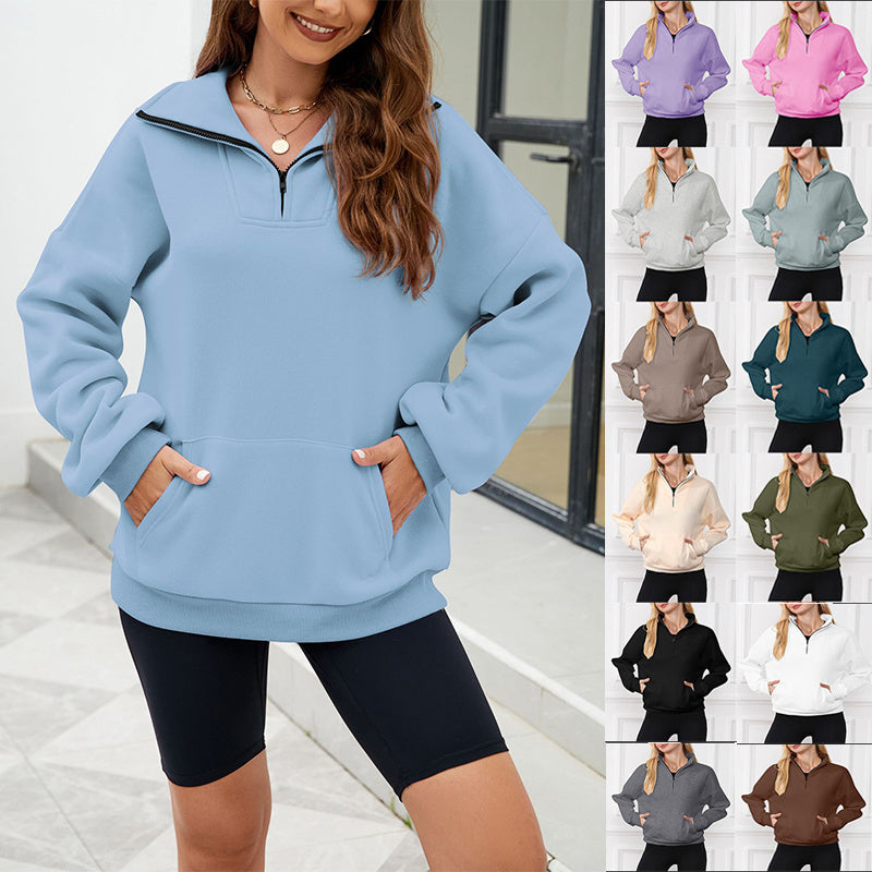 Trending Now at Buy Center: Y2K Solid Color Stand Collar With Pocket Zipper Sweatshirt Casual Sports Loose Top Women's Clothing