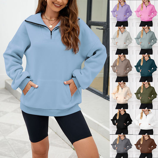 Trending Now at Buy Center: Y2K Solid Color Stand Collar With Pocket Zipper Sweatshirt Casual Sports Loose Top Women's Clothing