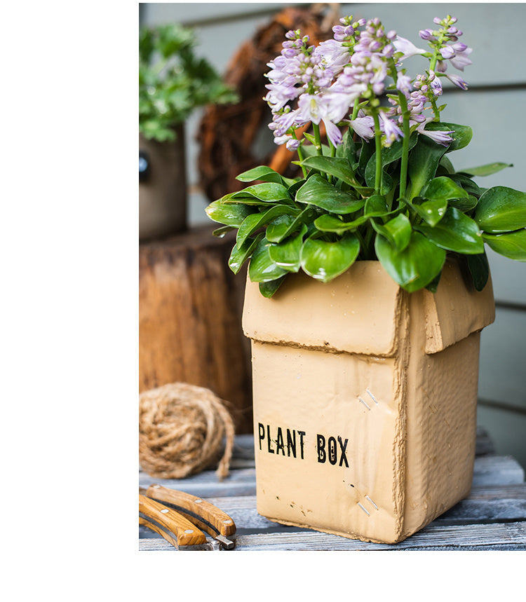 Just Arrived at Buy Center: Cement Brown Paper Box Flowerpot Creative Planting Indoor Balcony