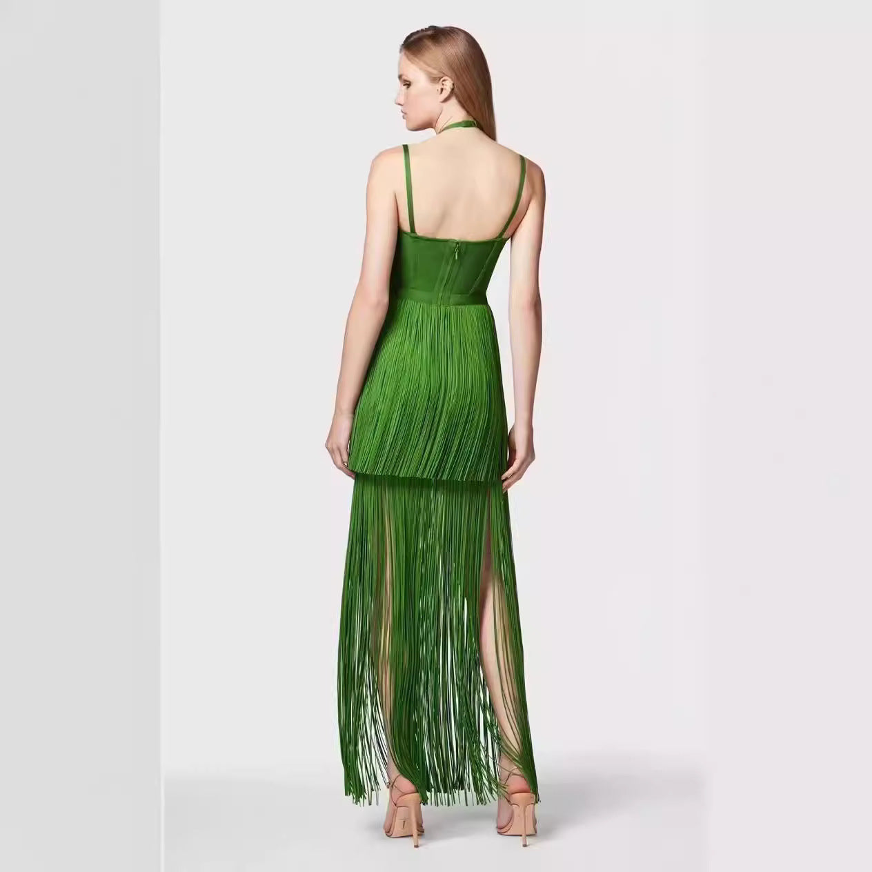 Green Halter Spaghetti Straps Tassel Dinner Ball Dress Buy Center