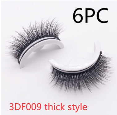 Buy Center Premium-Reusable 3D Mink Lashes Natural False Eyelashes Self Adhesive Fake Glue Free Makeup Eyelash Extension Silk 3DF009 thick style Crystal box 6PCS