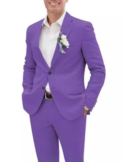 Now Available at Buy Center: Fashion Casual Men's Suit Linen Slim Fit Picture Color Purple