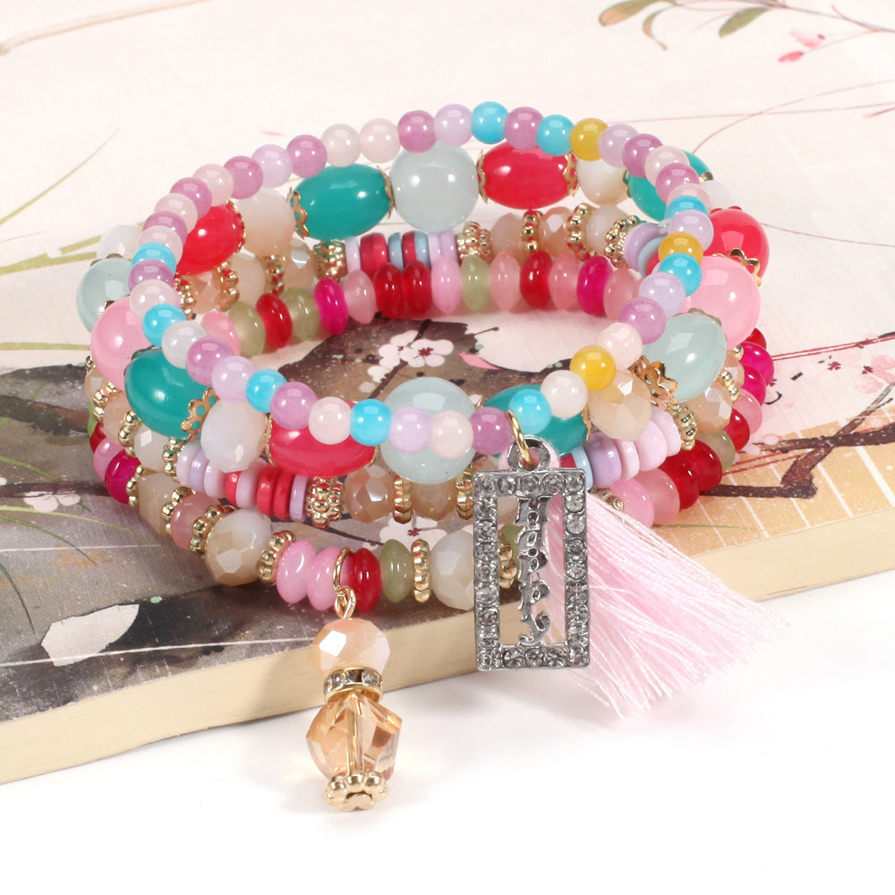 Buy Center Exclusive Offer-Bohemian Tassel Crystal Pendant Multi-layer Vintage Bead Bracelet