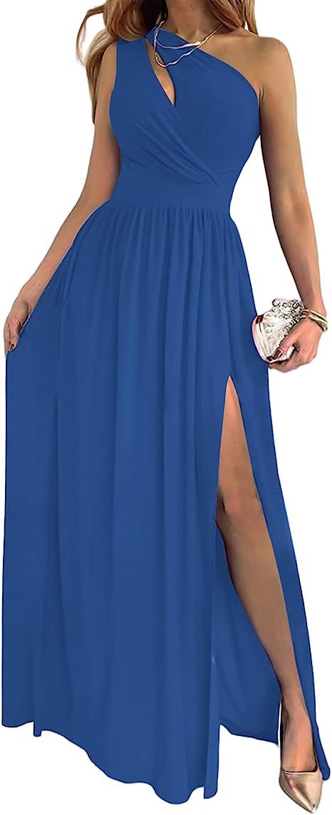 Women's One Shoulder High Split Cutout Sleeveless Elegant Sexy Cocktail Maxi Dress Buy Center